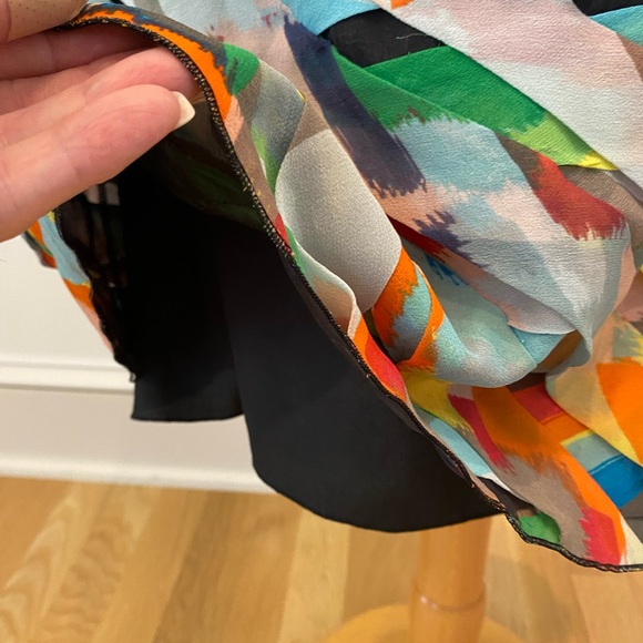 Cori 100% Silk Skirt Black with Bright Woven Silk Strips W Ruffle - Picture 10 of 16